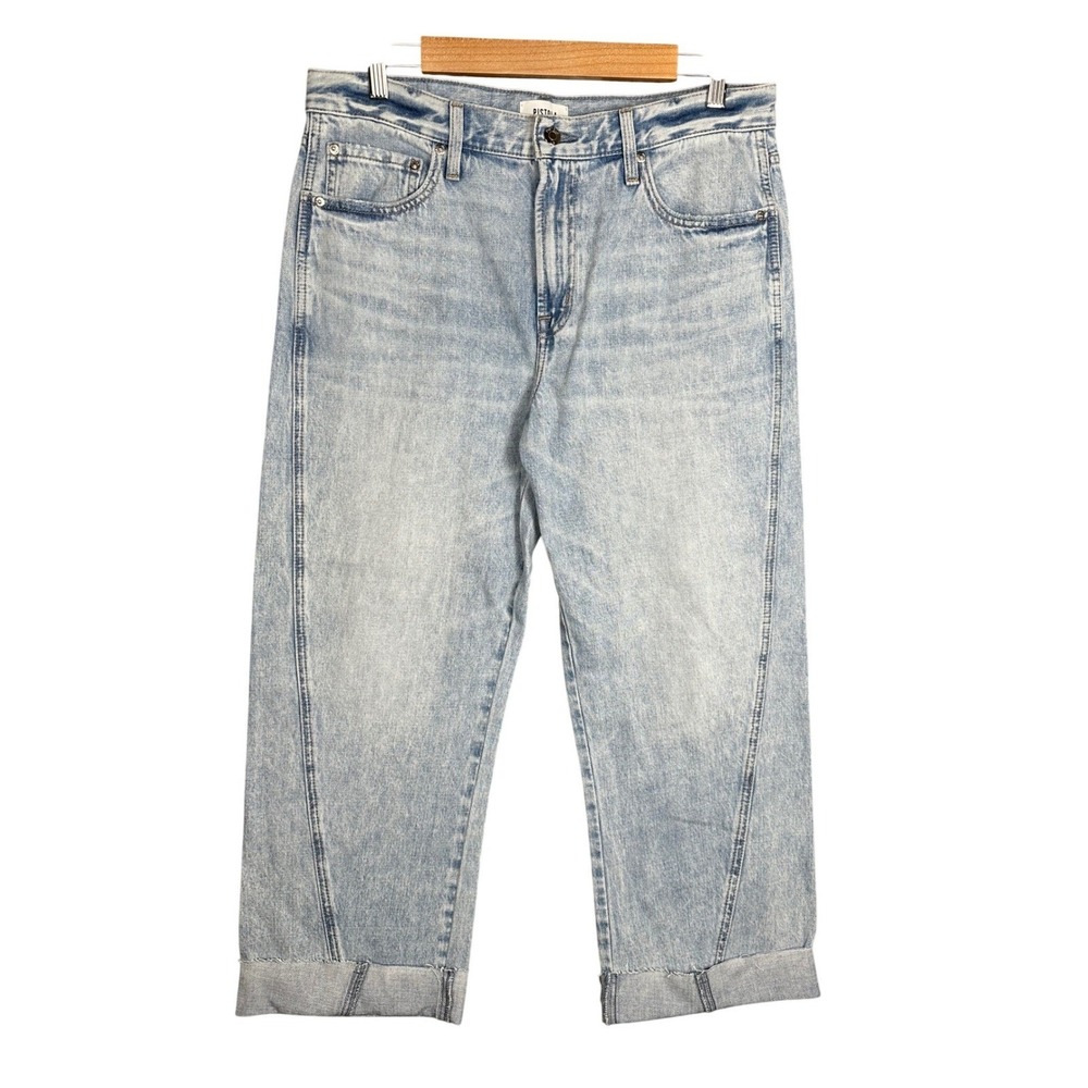 Pistola Kacey‎ Mid-Rise Cuffed Boyfriend Jeans Women 30 Light Blue Crop Relaxed - Picture 2 of 11